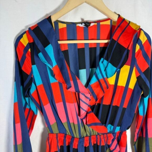 Express Color Block Ruffle Neckline Mini Dress Sz XS - Picture 4 of 8